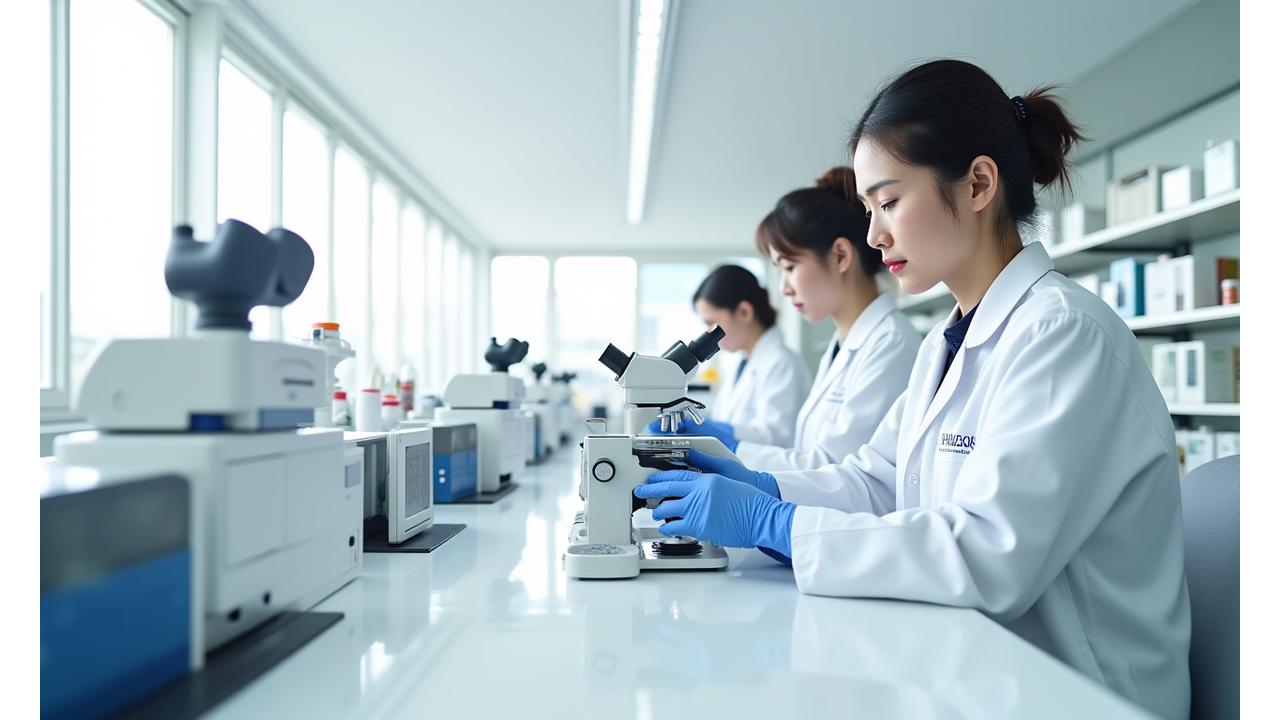 最先端の品質管理研究室で試験を行う科学者たち